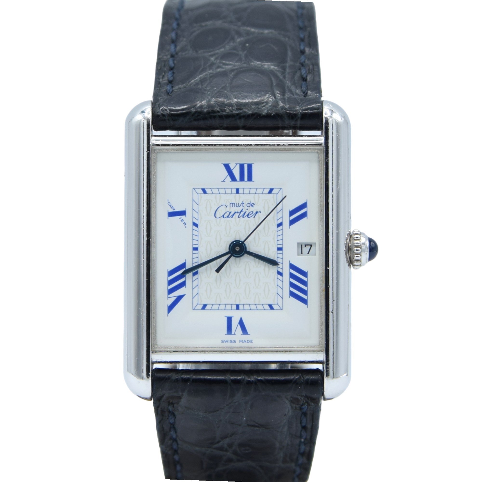 2001 Large Cartier Tank Date with Roman Numerals Model 2414 in Silver Antique Watch Co