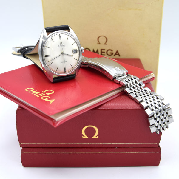 1968 Elegant Omega De Ville Automatic Date Model 166.029 in Stainless Steel with Box & Papers