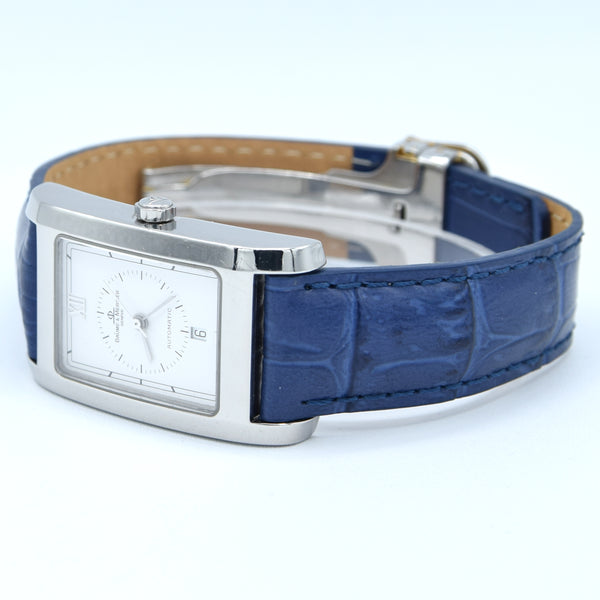 1990s Baume & Mercier Hampton MV045120 Automatic Date Wristwatch with White Dial on Deployment