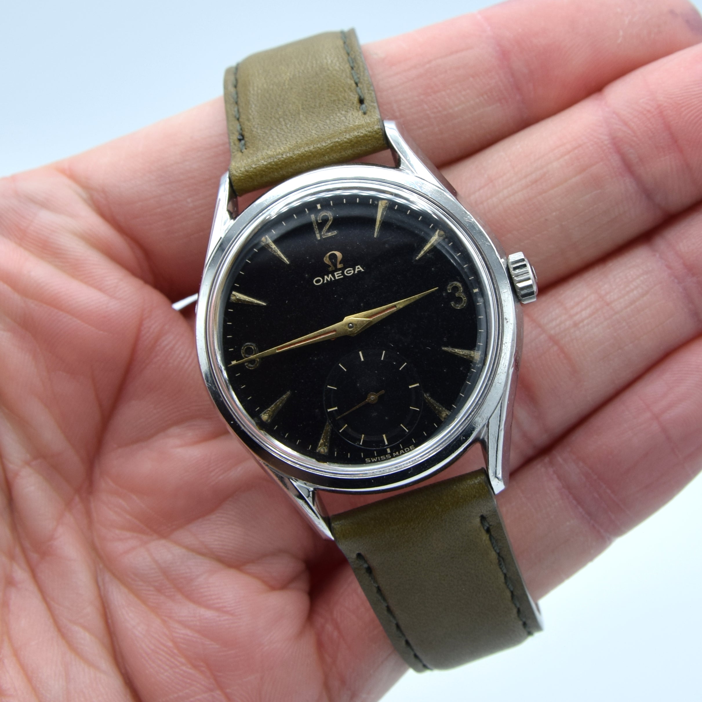 1947 Omega Classic Black Dial Dress Watch Model 2791 with Sub Seconds | Antique Watch Co 1947 Omega Classic Black Dial Dress Watch Model 2791 with Sub Seconds | Antique Watch Co