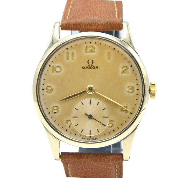 1949 Omega Classic Manual Wind Dress Watch with Arabic Numerals Model 13322 in Solid 9ct Gold Case