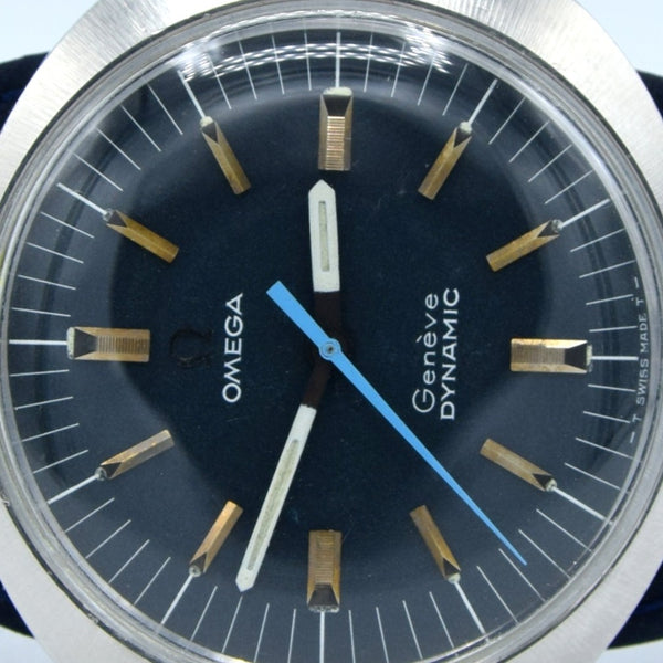 1969 Omega Geneve with Gorgeous matte blue Dial Model 135.033 in steel with strap and buckle