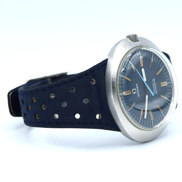 1969 Omega Geneve with Gorgeous matte blue Dial Model 135.033 in steel with strap and buckle