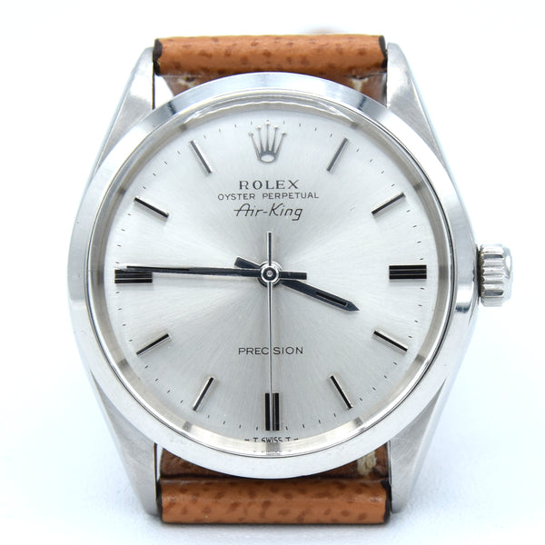 1969 Rolex Oyster Perpetual Air King Precision Model 5500 with satin silvered Dial in Stainless Steel on leather