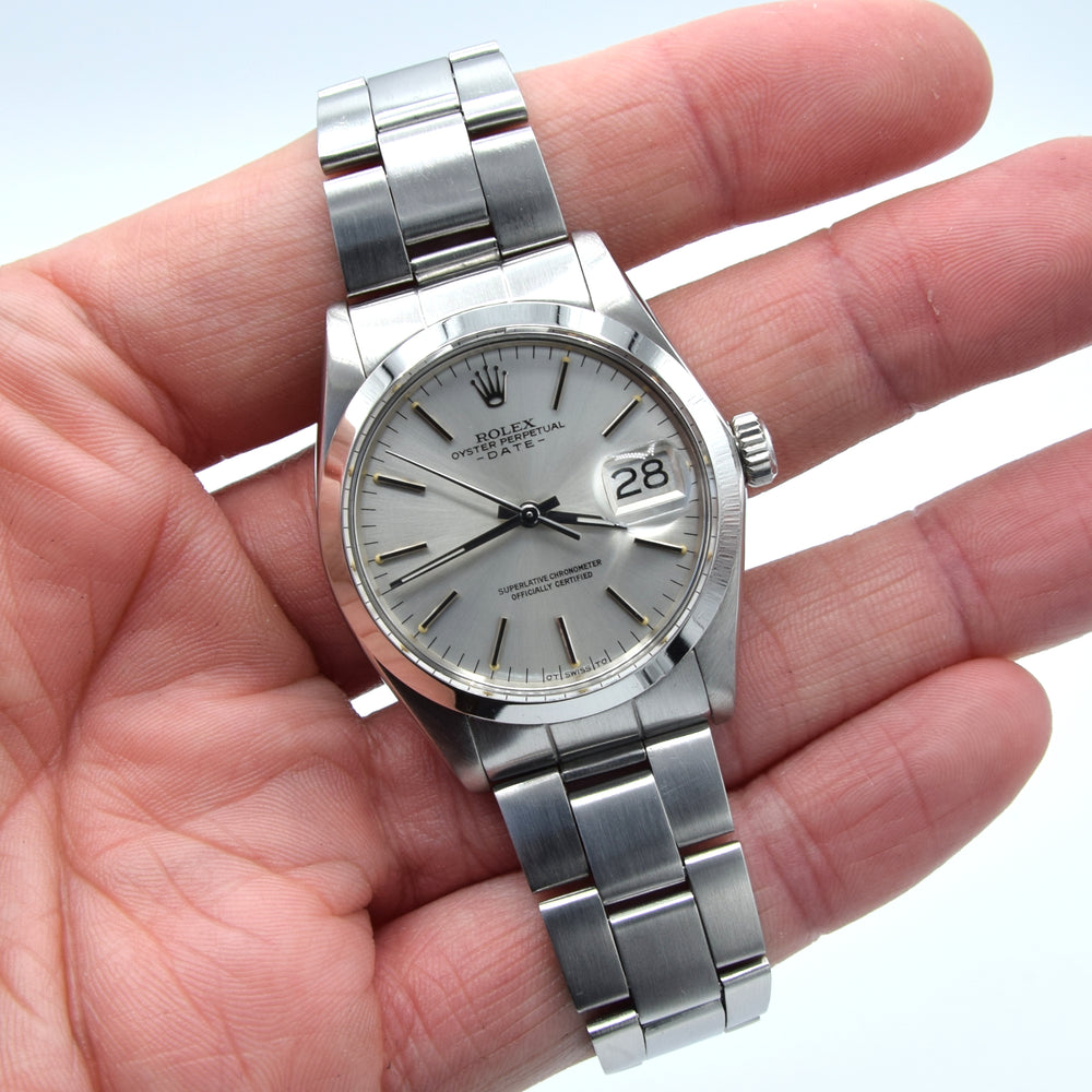1974 Rolex Oyster Perpetual Date Model 1500 with Satin Silver "Sigma Dial" in Stainless Steel on Oyster Bracelet
