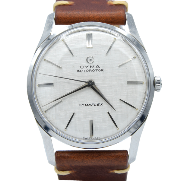 1960s larger Cyma autorotor Cymaflex Wristwatch with fabulous linen effect dial  
