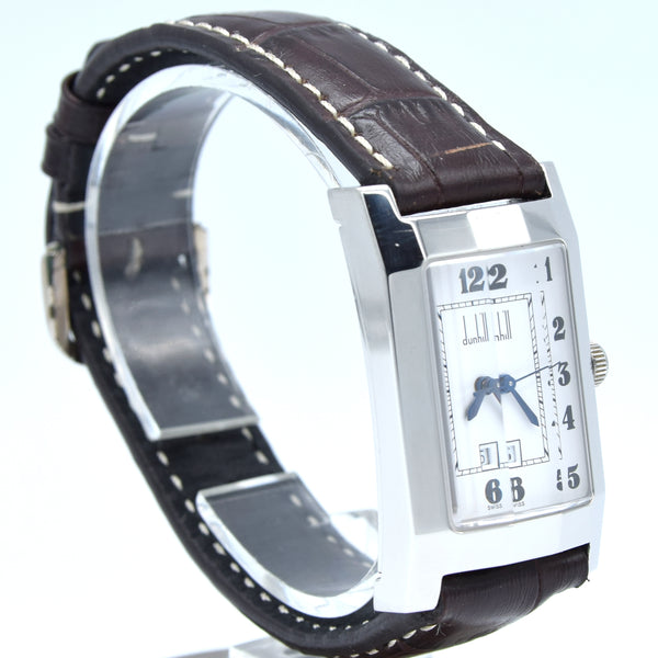 1990s Alfred Dunhill 'Facet' swiss quartz Date Wristwatch with White Dial on leather + Buckle