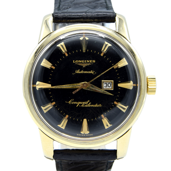 Longines Stunning Gold capped Conquest Calendar Wristwatch Model 9007 - Dated 1959 with Original black dial