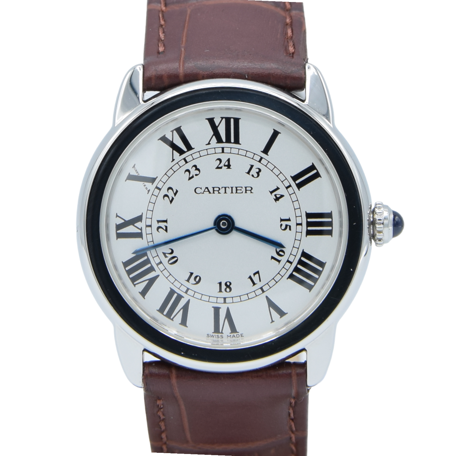 2015 Cartier 29mm Ronde Solo de 2933 with white Roman Numeral Dial i Antique Watch Co