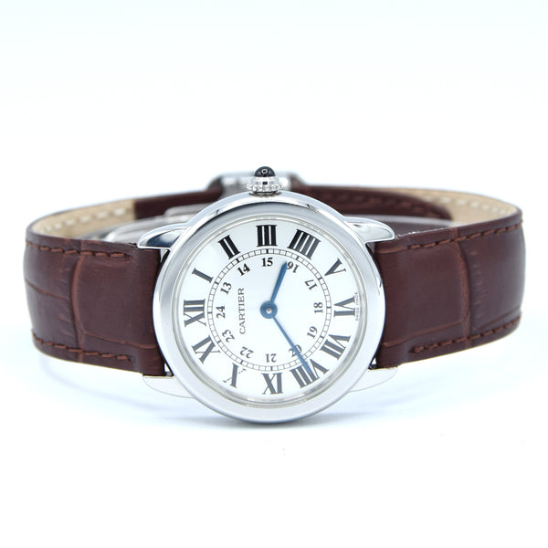 2015 Cartier 29mm Ronde Solo de  2933 - with white Roman Numeral Dial in stainless steel on deployment
