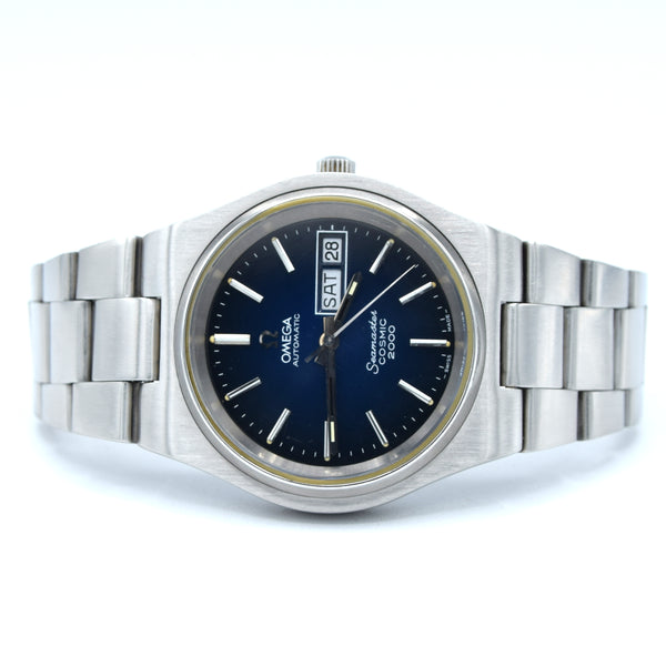 1975 Large Seamaster Cosmic 2000 Automatic Date Date Model 166.136 blue gloss dial Dial on Bracelet
