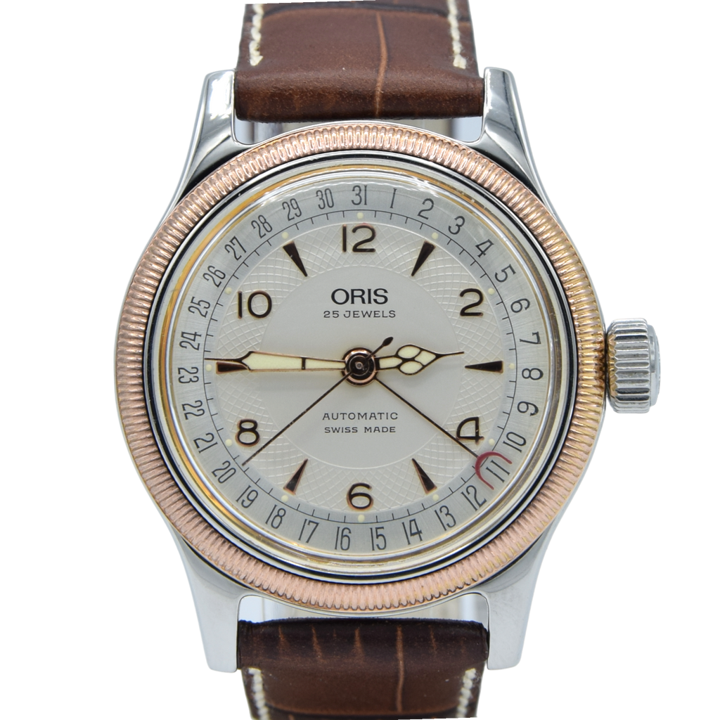 1990s Classic Oris Pointer Date Automatic in Stainless Steel Model 7403-40B with Box