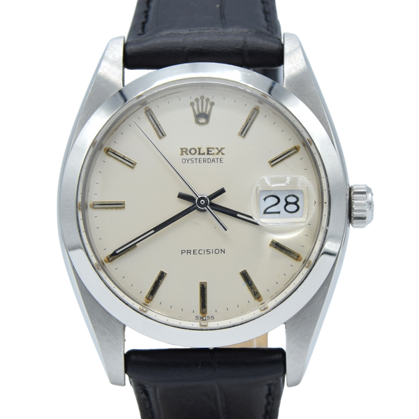 1961 Rolex Oysterdate Precision 6694 Wristwatch with baton Markers in Stainless Steel with raised Rolex original dial