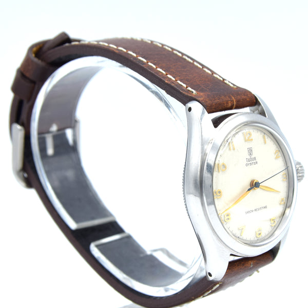 1950s Tudor Oyster Shock-Resisting 'All Arabic numerals' Steel Wristwatch Model 7803 32mm All original