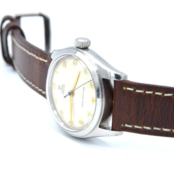 1950s Tudor Oyster Shock-Resisting 'All Arabic numerals' Steel Wristwatch Model 7803 32mm All original