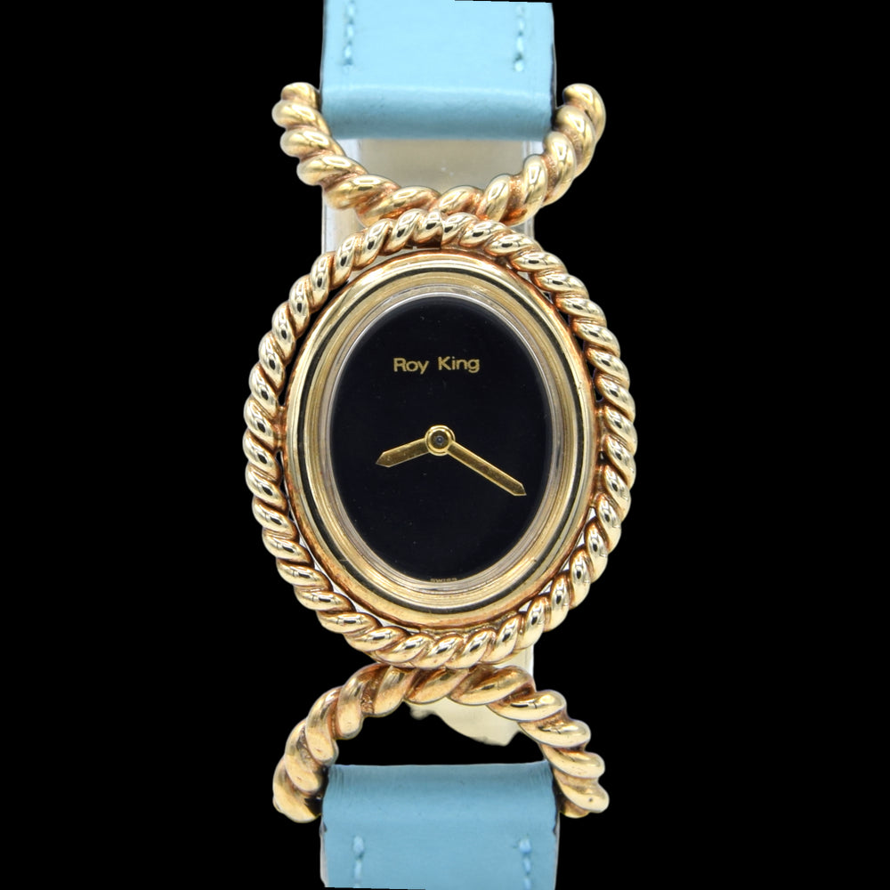 1975 Ladies Designer RoyKing oval solid 9ct gold ropetwist design Manual Wind Wristwatch