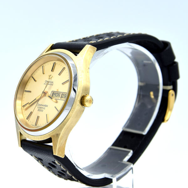 1974 Omega Rare Large Gold & steel Cosmic 2000 Automatic Day/Date Champagne Model 166.129