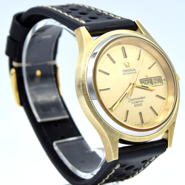 1974 Omega Rare Large Gold & steel Cosmic 2000 Automatic Day/Date Champagne Model 166.129