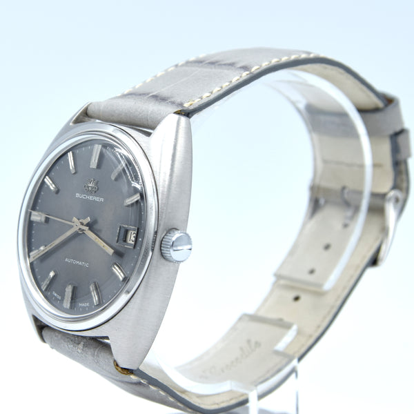 1960s Bucherer 1888 Automatic swiss classic wristwatch with Graphite dial in Stainless Steel