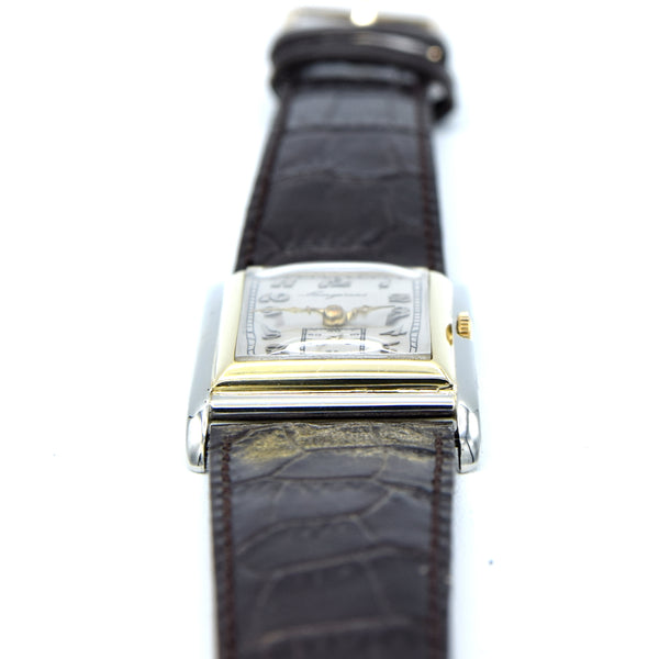 1928 Longines super rare and special Art Deco solid 18k two colour gold tank watch cal 8.28