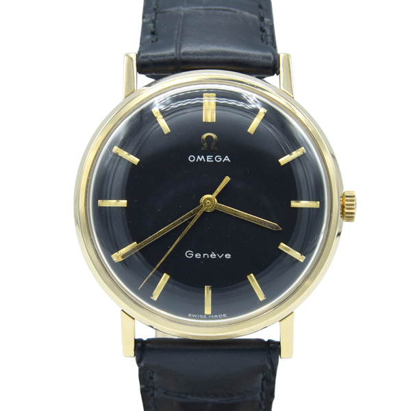 1969 Omega Geneve 9ct Gold All Original stunning black dial Wristwatch Model 131.5016 