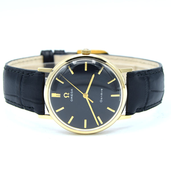 1969 Omega Geneve 9ct Gold All Original stunning black dial Wristwatch Model 131.5016