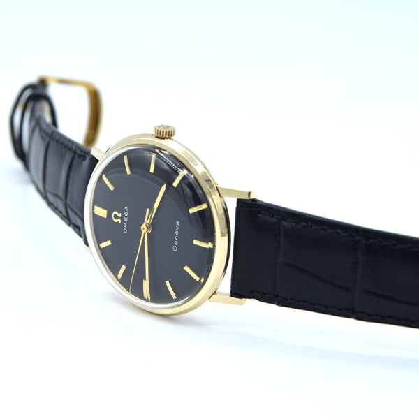 1969 Omega Geneve 9ct Gold All Original stunning black dial Wristwatch Model 131.5016