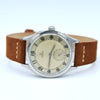 1945 Omega Bumper Automatic Wristwatch with Perfect Patina Dial and Arabic Numerals Model 2374 in Stainless Steel