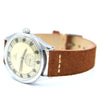 1945 Omega Bumper Automatic Wristwatch with Perfect Patina Dial and Arabic Numerals Model 2374 in Stainless Steel