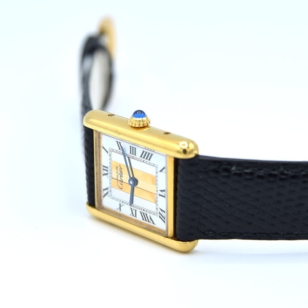 1990s Cartier Tank with Rare Tri-Colour Dial Variation in Vermeil 925 Sterling Silver Gilt