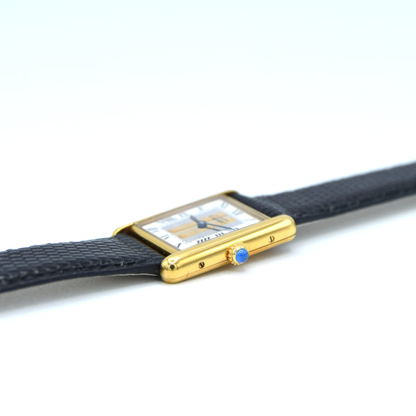 1990s Cartier Tank with Rare Tri-Colour Dial Variation in Vermeil 925 Sterling Silver Gilt