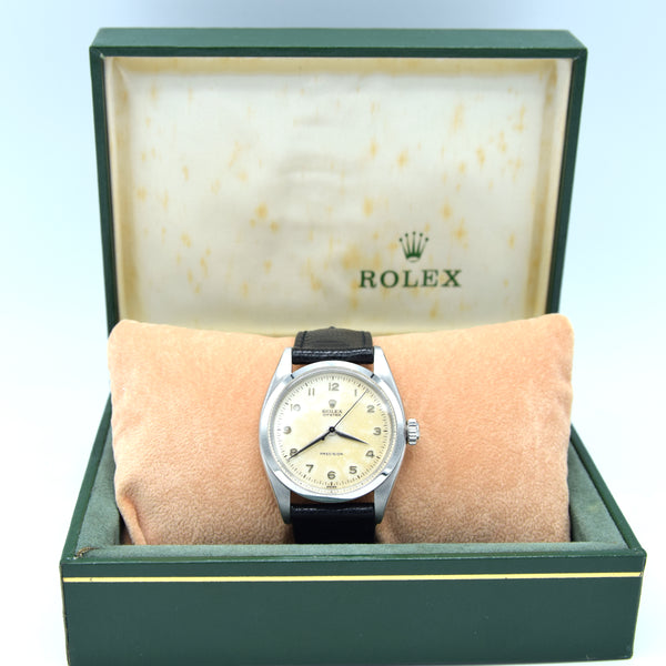 1957 Rolex Oyster Precision 6422 Wristwatch with Arabic numerals in Stainless Steel with Rolex Strap & Buckle