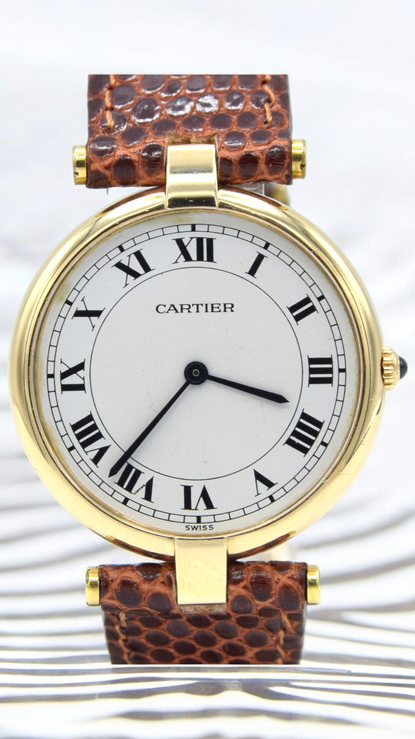 1990s Cartier 'Must de' solid 18k Yellow gold Unisex 881001 with Roman Numeral white dial Vendôme Lugs