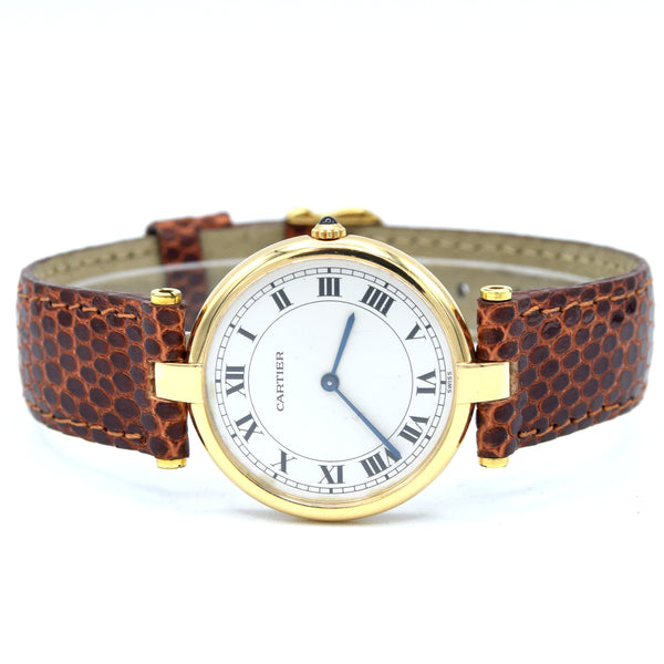 1990s Cartier 'Must de' solid 18k Yellow gold Unisex 881001 with Roman Numeral white dial Vendôme Lugs