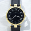 1990s Rare Black Roman Numeral Dial Unisex Cartier 'Must de' Vendôme in 925 Sterling Silver Gilt Vermeil Case