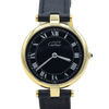 1990s Rare Black Roman Numeral Dial Unisex Cartier 'Must de' Vendôme in 925 Sterling Silver Gilt Vermeil Case