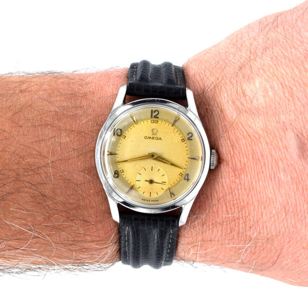 1952 Omega 36mm Model 2639 in a Substantial Stainless Steel Screw-Back Case All Original two tone dial