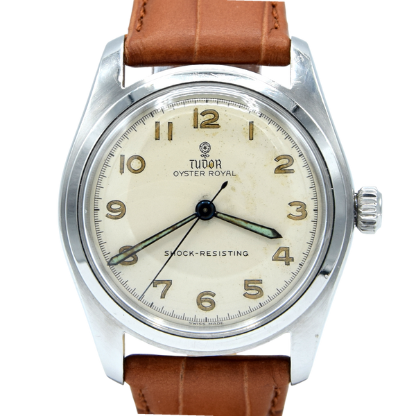 1950 Tudor Oyster Royal Shock-Resisting 'All Arabic numerals' Steel Wristwatch Model 7904 34mm All original