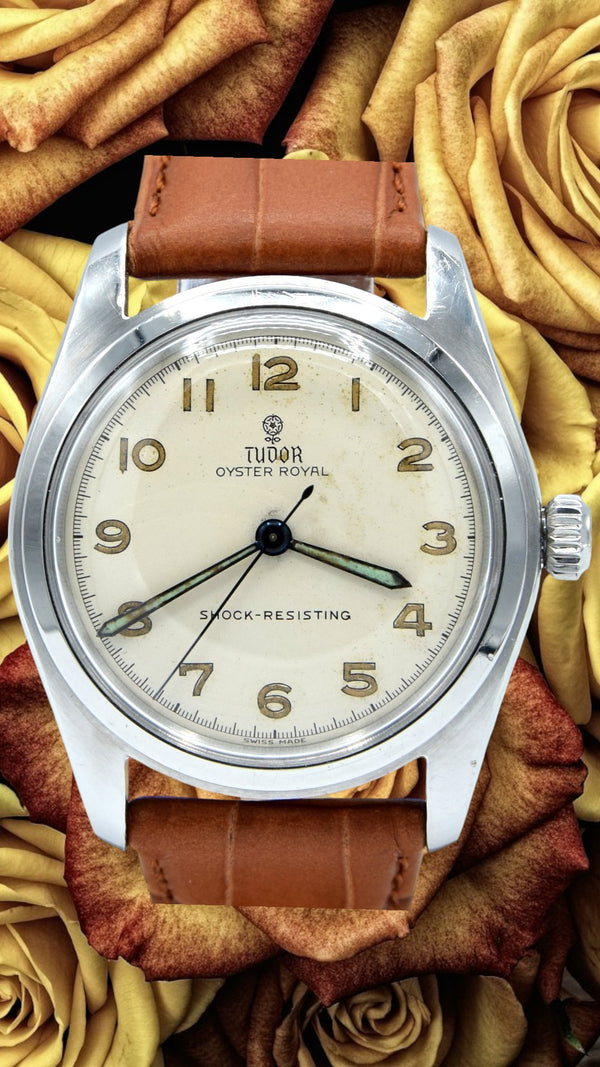 1950 Tudor Oyster Royal Shock-Resisting 'All Arabic numerals' Steel Wristwatch Model 7904 34mm All original