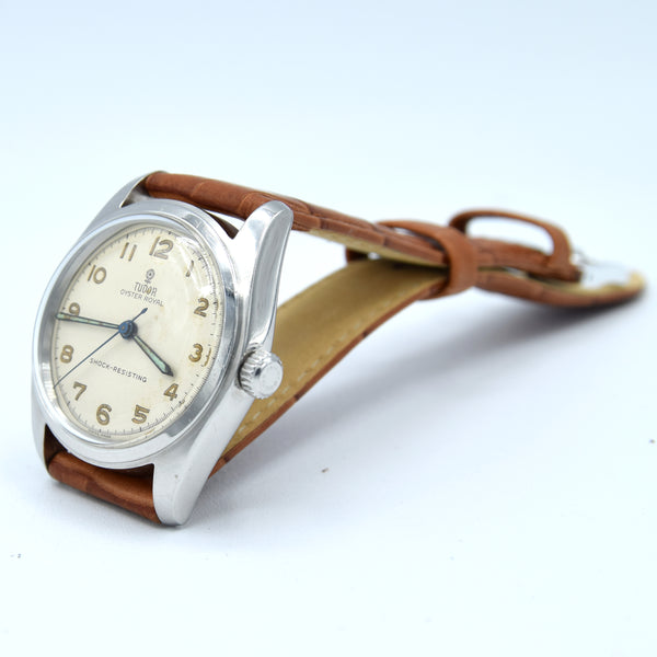 1950 Tudor Oyster Royal Shock-Resisting 'All Arabic numerals' Steel Wristwatch Model 7904 34mm All original