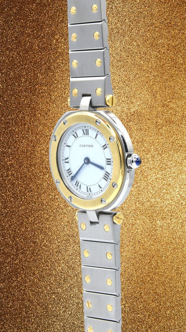 1990s Cartier Santos Ronde classic ladies watch  in Stainless Steel and 18ct Gold with Vendôme lugs