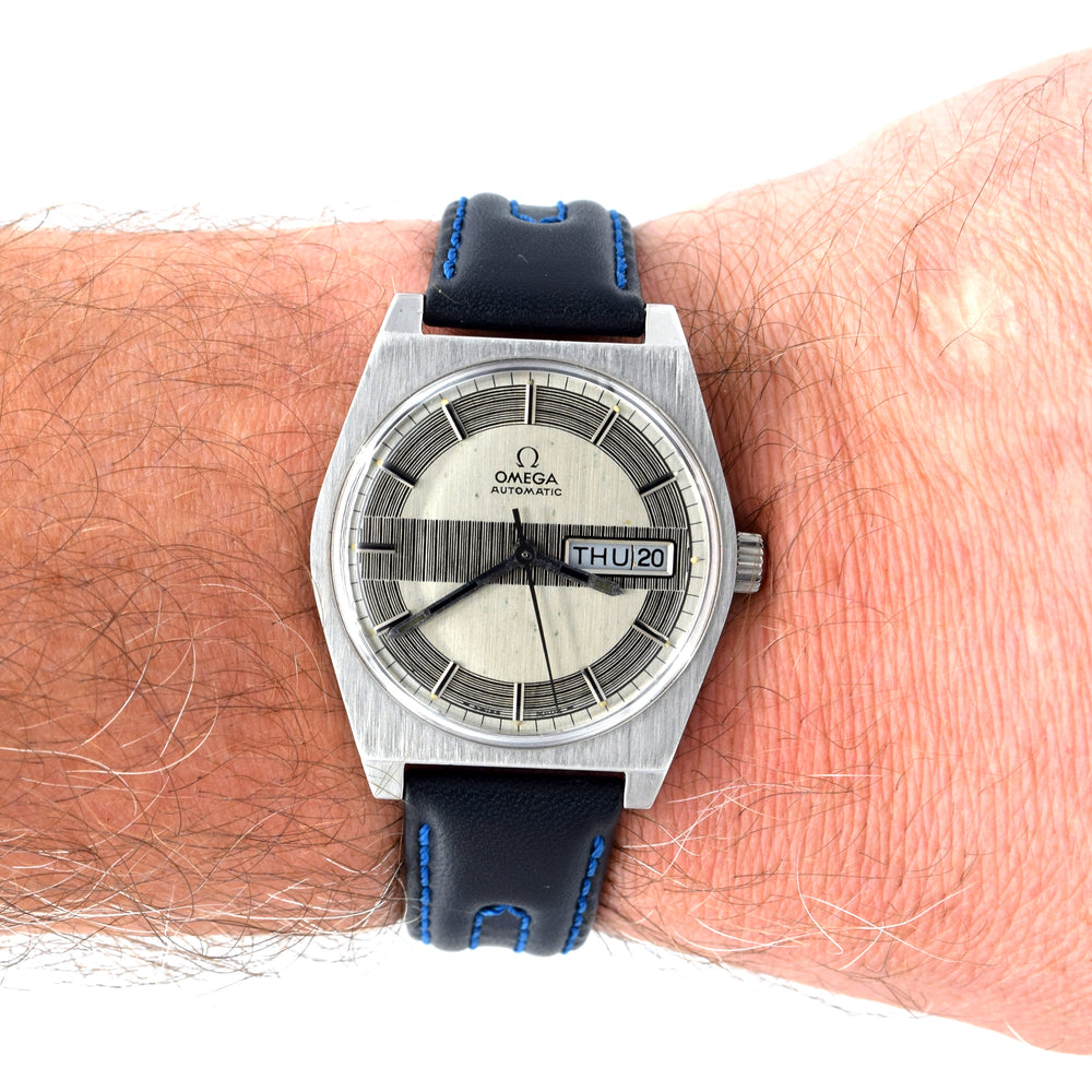 1969 Omega sharp Rare 'Barcode Dial' Automatic Day/Date in Stainless Steel Model 166.0141