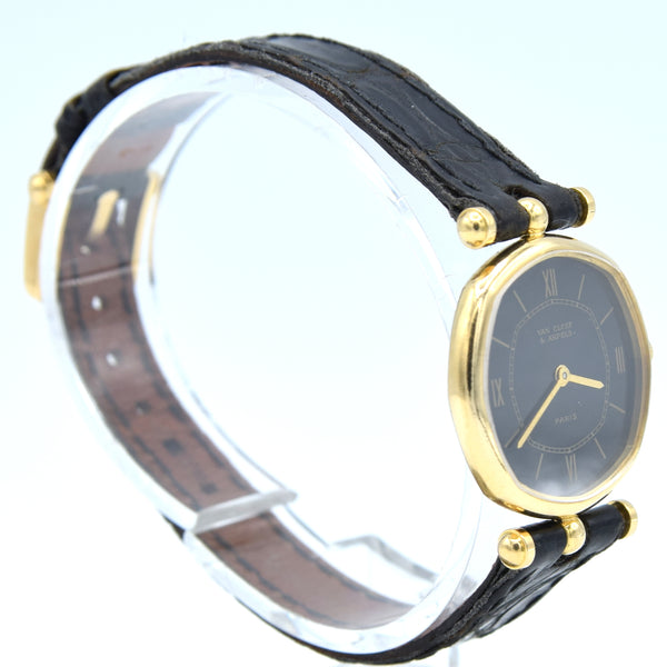 1980s Ladies Van Cleef & Arpels Manual Wind Wristwatch in Solid 18ct Gold Octagonal Case with Articulated Lugs on Original Strap with 18ct Gold Pin Buckle