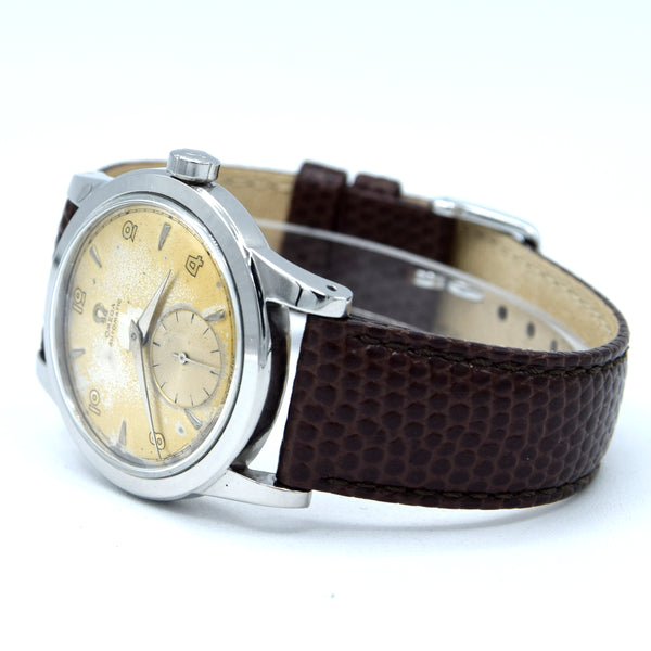 1950 Omega Automatic Bumper with Deco Arabic & Spearhead markers Model 2576 in Stainless Steel