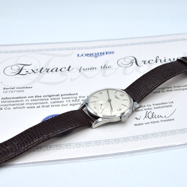 1959 Longines classic Dress Watch with Mixed line and Arabic Numerals Model 6666 with Archive extract