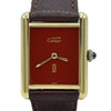 1970s Cartier Tank Mechanical with Laquer 'Ox Blood' Burgundy Dial in 925 case + Buckle & Box