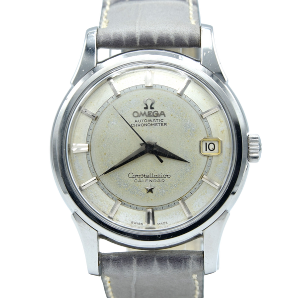 1959 Omega Constellation Chronometer Calendar Early Rare 'Railtrack' Model 14393 with two tone Patina Dial in stainless steel