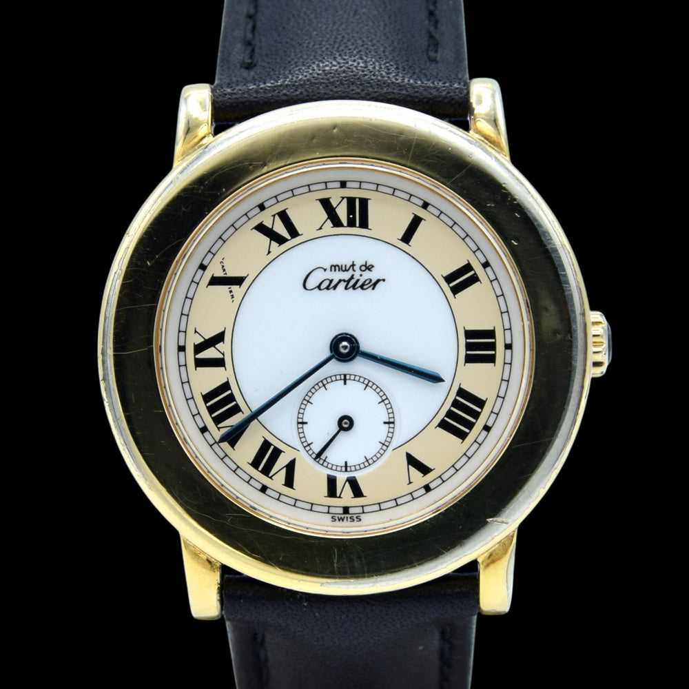 1990s Cartier 'Must de' Ronde with Roman Numerals in 925 Sterling Silver Gilt Vermeil Case Model 1810