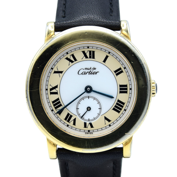 1990s Cartier 'Must de' Ronde with Roman Numerals in 925 Sterling Silver Gilt Vermeil Case Model 1810