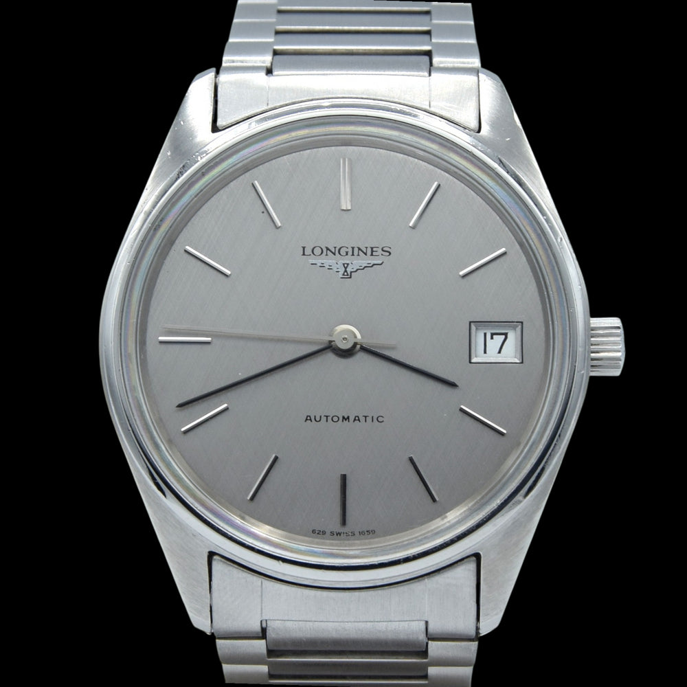 1990s Longines simple Elegant Automatic & minimalist bracelet watch  1659 - grey graphite 'Linen' Dial